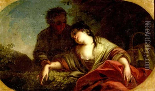 Eingeschlafenes Madchen Mit Korb, Das Von Einem Jungen Betrachtet Wird Oil Painting - Joseph Melling