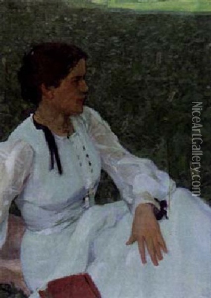 Anna Erler In Weisem Gewand Oil Painting - Fritz Erler