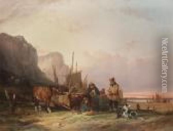 Mending The Nets Oil Painting - Snr William Shayer