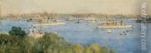 The Great White Fleet In Sydney Harbour Oil Painting - Julian Rossi Ashton