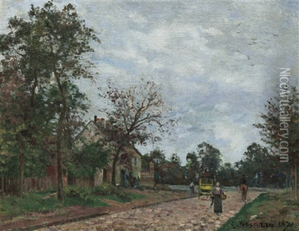 Le Relais De Poste Sur La Route De Versailles, Louveciennes Oil Painting - Camille Pissarro