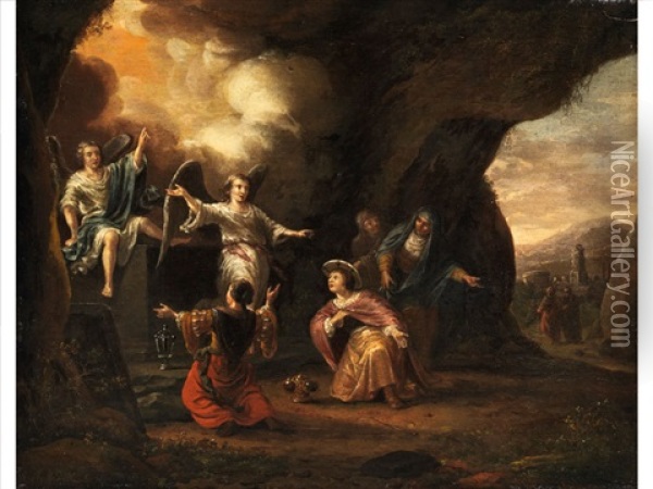 Die Drei Marien Vor Dem Leeren Grab Christi Oil Painting - Adriaen Verdoel