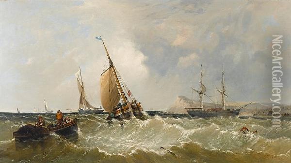 Hauling In The Nets Oil Painting - James M., Meadows Snr.