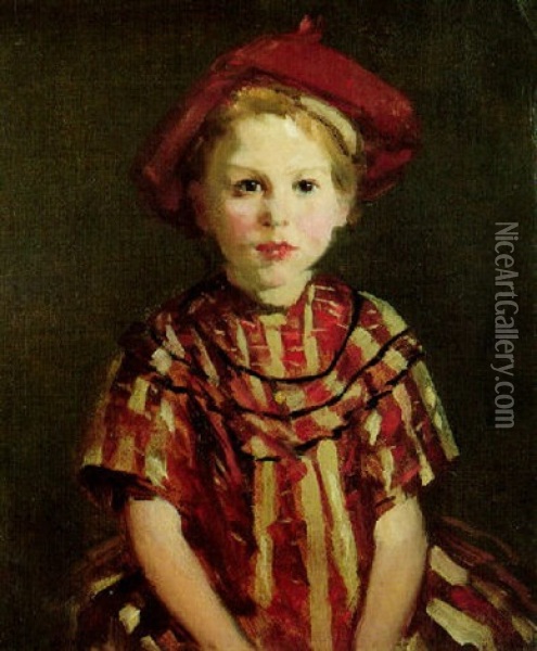Little Girl In Red Stripes Oil Painting - Robert Henri