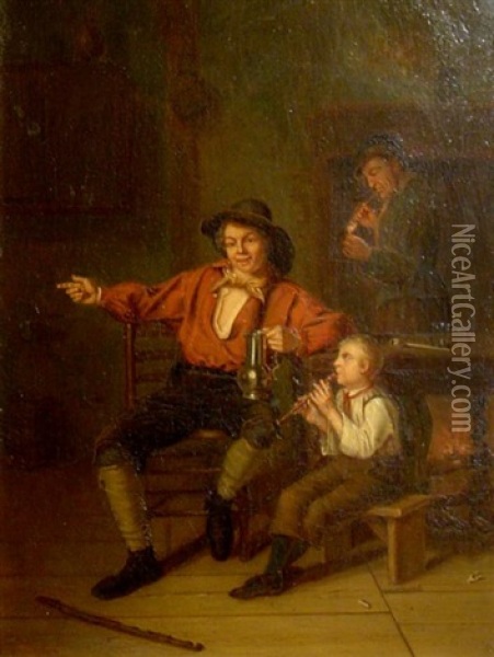 Lustige Gesellschaft Vor Dem Kamin Oil Painting - Jan Hendrik Van Rossum Du Chattel