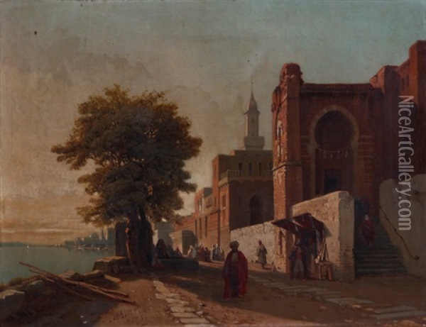 Fontaine Et Mosquee (maroc) Oil Painting - Francois Antoine Bossuet