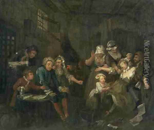 A Rakes Progress VII The Rake in Prison Oil Painting - William Hogarth
