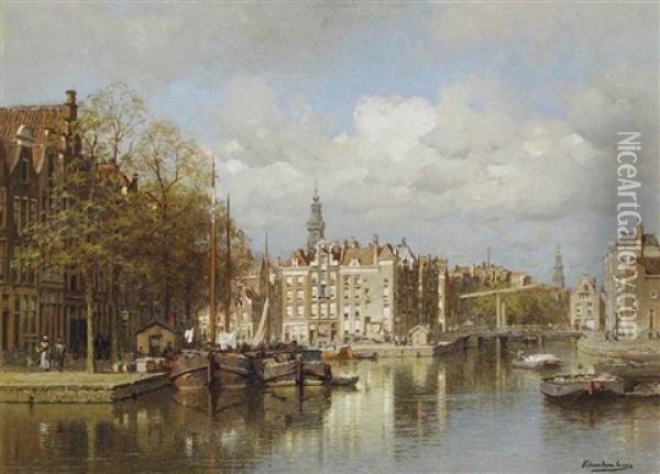 A View Of Amsterdam With The Zuiderkerk Beyond Oil Painting - Johannes Christiaan Karel Klinkenberg