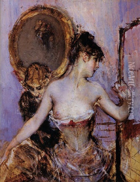 Putting On Her Dress Oil Painting - Giovanni Boldini