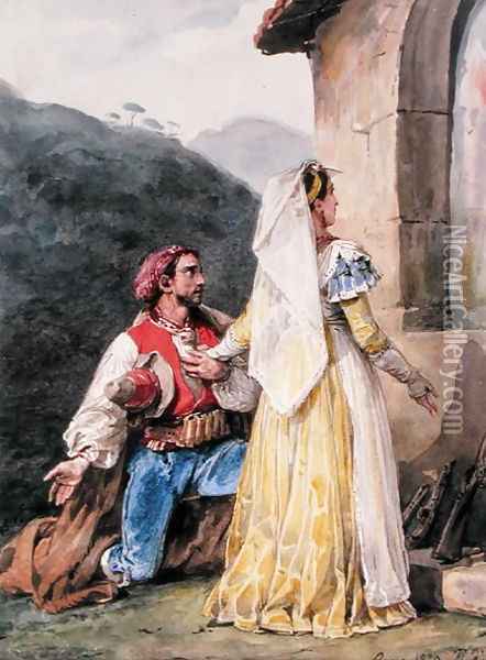 Italian peasants before a shrine, 1829 Oil Painting - Horace Vernet