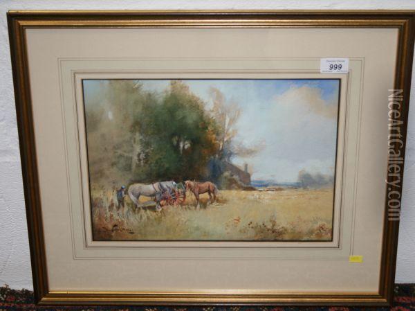 Harvest Scene With Horses And Cart Oil Painting - Bartram, Fred. John Hiles