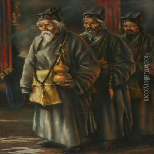 Three Chinese Inprocession Oil Painting - I. Gerassimoff