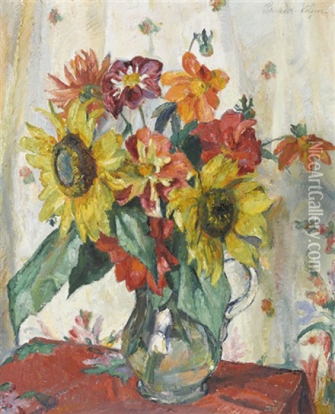 Stillleben Mit Sonnenblumen In Glaskrug Oil Painting - Carl Hans Schrader-Velgen