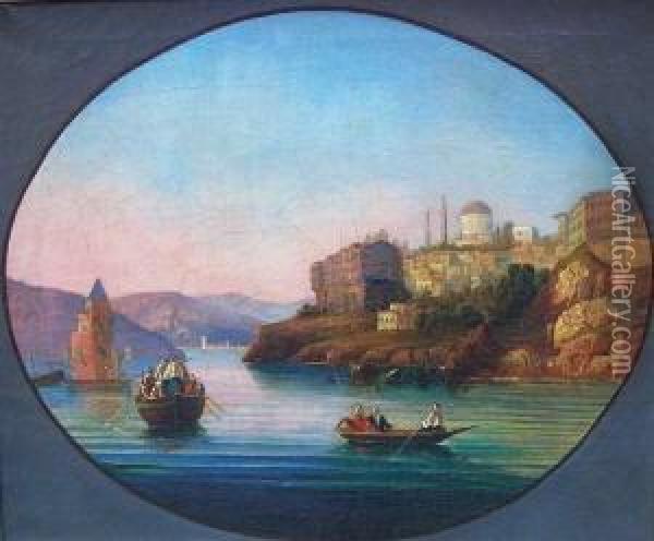 Am Bosporus - Boote Mit Personen Vor Konstantinopel Oil Painting - Carl Anton Saabye