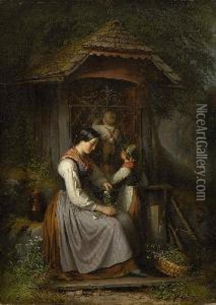 Mutter Mit Zwei Kindern Bei Der
 Waldkapelle. Oil Painting - Sebastian Stief