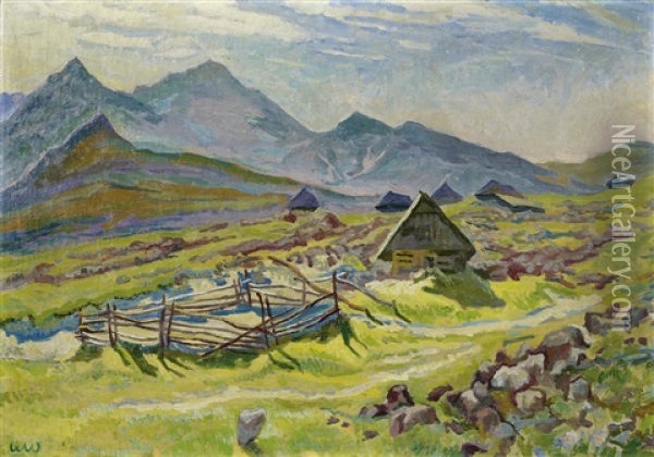 Sennhutten Im Hochgebirge Oil Painting - Waclaw Wasowicz