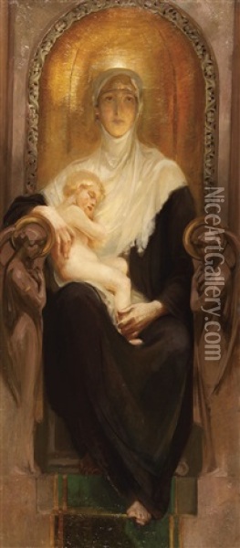 The Madonna And Child Enthroned Oil Painting - Alois Hans Schram