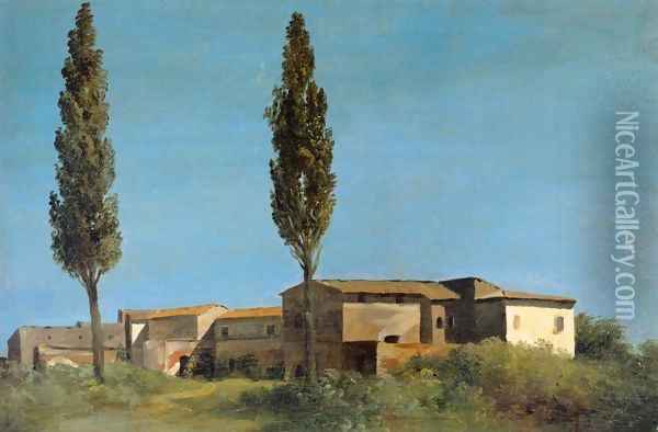 Farm-buildings at the Villa Farnese the Two Poplar Trees Oil Painting - Pierre-Henri de Valenciennes