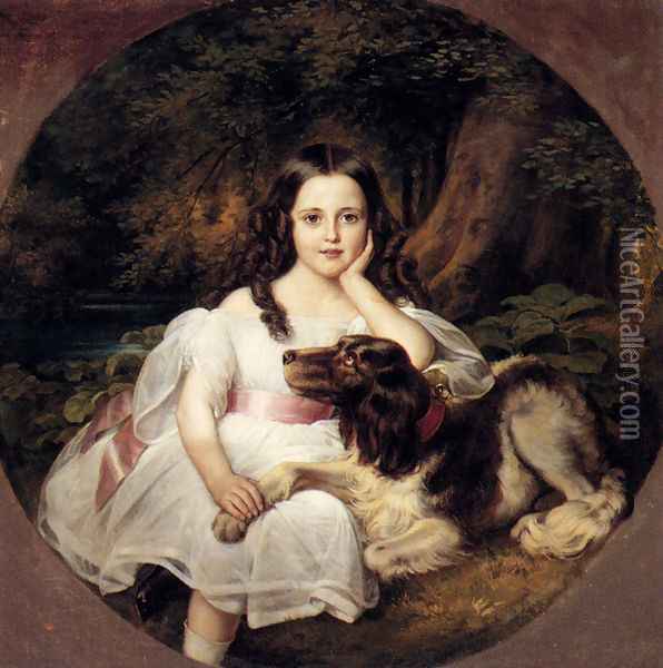 A Young Girl Resting In A Landscape With Her Dog Oil Painting - Friedrich August von Kaulbach