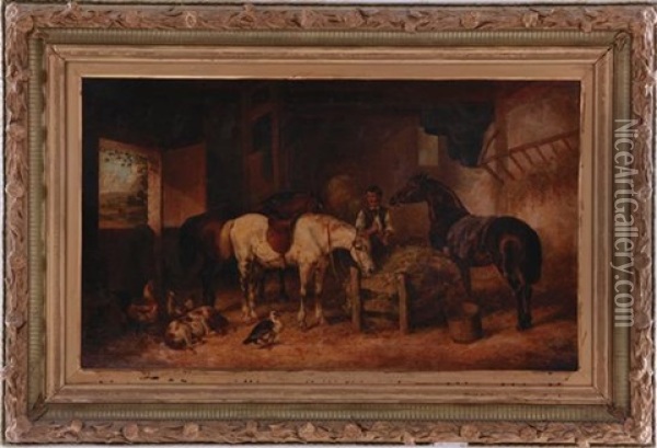 Feeding The Horses Oil Painting - Edmund Aylburton Willis