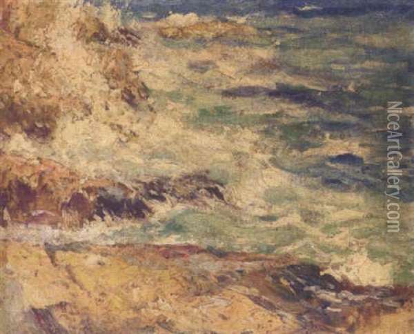 Waves Breaking Against The Shore Oil Painting - George Elmer Browne