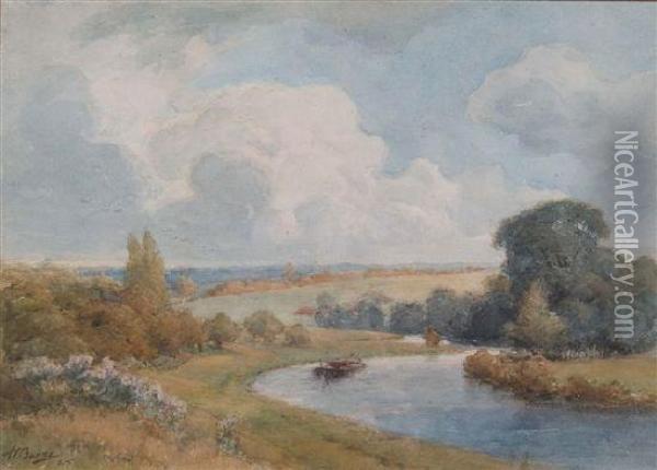 A Country River Landscape Oil Painting - Harold Arthur Burke