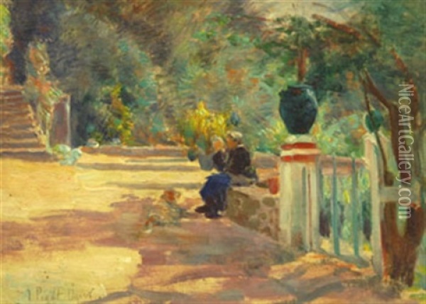 Jeune Femme Et Deux Enfants Dans Le Parc Oil Painting - Jean Bertrand Pegot-Ogier