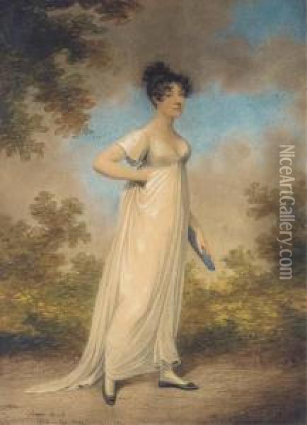 Portrait Of A Lady, Full-length, In A Landscape Oil Painting - Adam Buck
