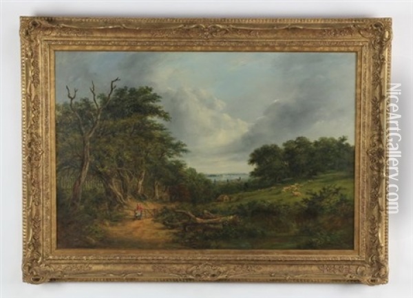 Landscape Of A Country Scene Near Gainsborough Oil Painting - Robert Burrows