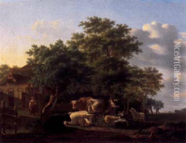Kuhe, Schafe Und Ziegen Oil Painting - Gillis Smak Gregoor