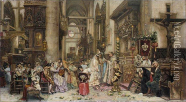 La Boda (the Marriage Vows) Oil Painting - Joaquin Luque Rosello