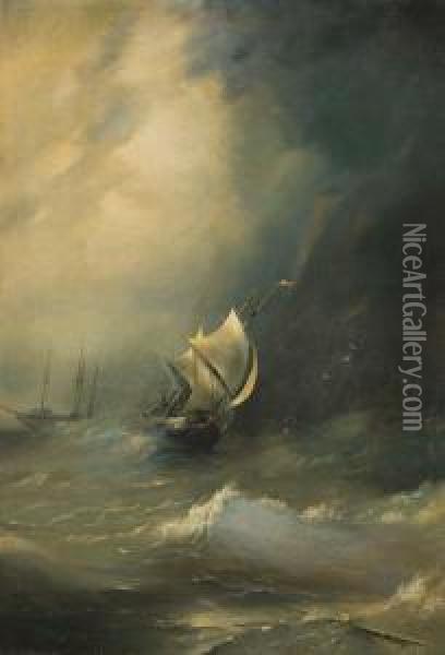 Schiffe Auf Sturmischer See Oil Painting - Ivan Konstantinovich Aivazovsky