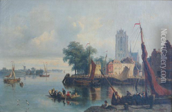 Dordrecht : Leport Anime Devant La Cathedrale Oil Painting - Edouard Jean Marie Hostein