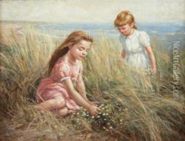 Girls In A Field Oil Painting - Hermann Seeger