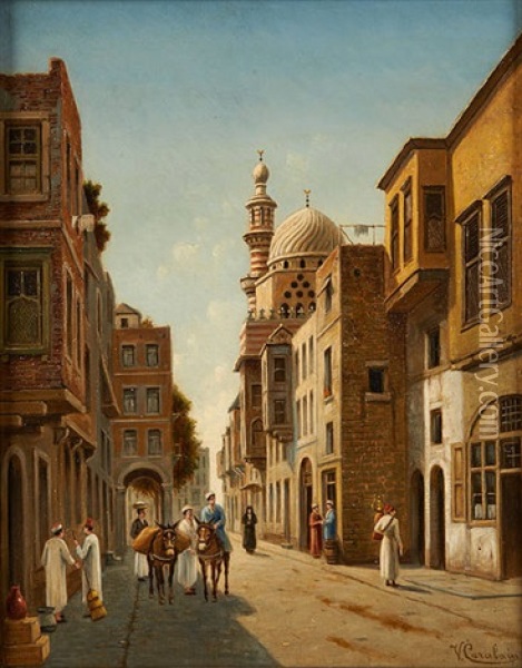 Rue Souk El Selaks Au Caire Oil Painting - Victor Carabain