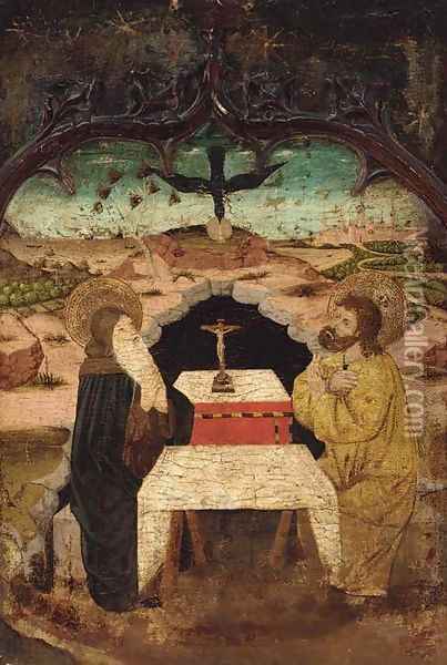 The visit of Saint Anthony Abbot to Saint Paul the Hermit Oil Painting - Spanish School