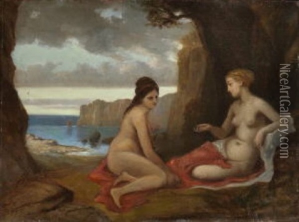 Zwei Badende In Der Grotte Am Meer Oil Painting - Wilhelm von Lindenschmit the Younger