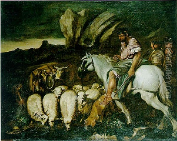 Le Berger Et Son Troupeau A La Source Oil Painting - Giovanni Benedetto Castiglione