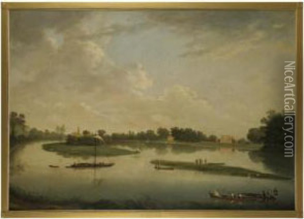 View Of Sunbury House Beside The River Thames At Chiswick Oil Painting - Herbert Pugh