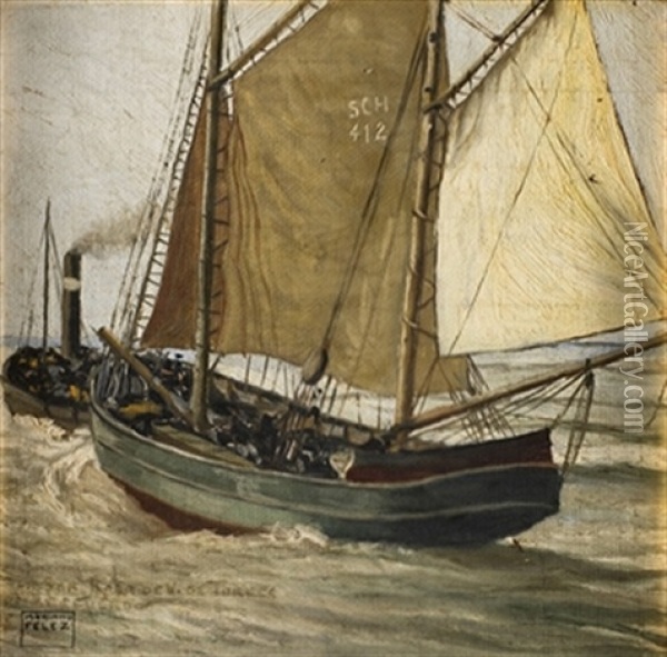Barcos En La Mar Oil Painting - Mariano Felez
