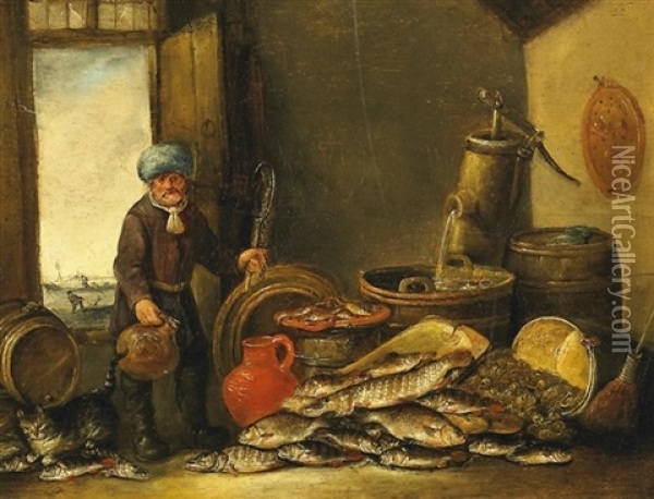 Der Fischhandler Oil Painting - Pieter de Putter