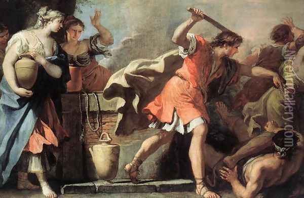 Moses Defending the Daughters of Jethro 1720s Oil Painting - Sebastiano Ricci
