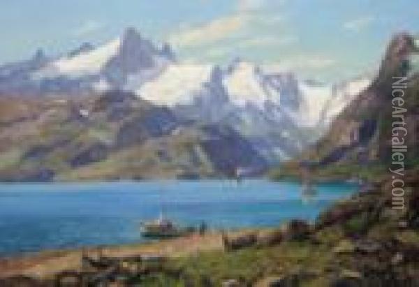 Fjord Im Sonnenlicht Oil Painting - Georg Macco