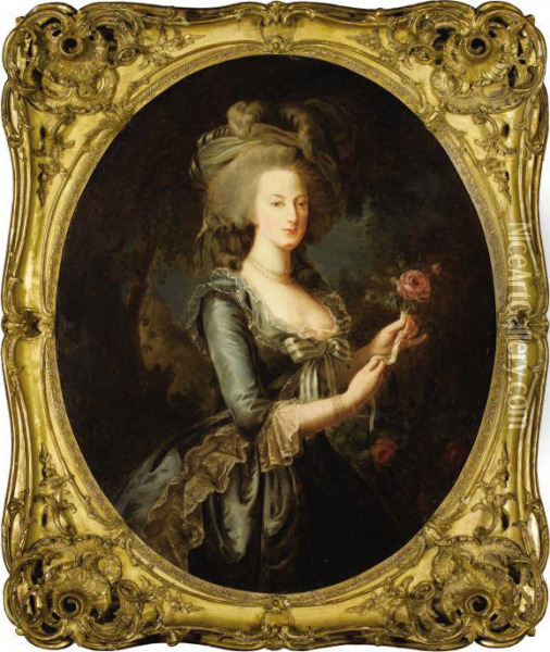 Marie Antoinette At Versailles Oil Painting - Elisabeth Vigee-Lebrun