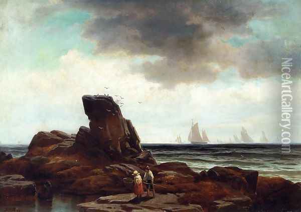 Crabbing by the Shore Oil Painting - Edward Moran