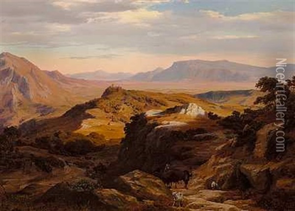 Campagnen Med Albanerbjergene I Baggrunden Oil Painting - Thorald Laessoe