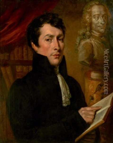 Portrait D'un Bibliophile Oil Painting - Eugene Deveria