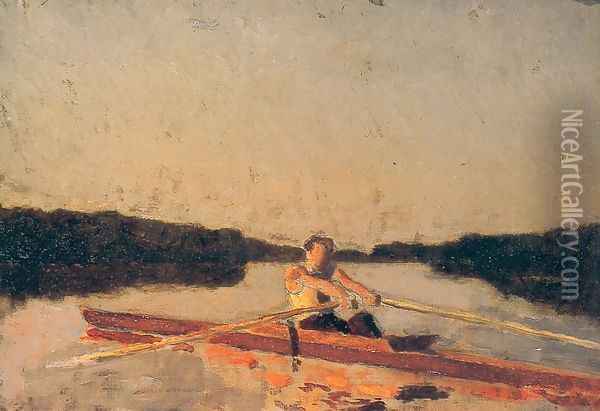 Max Schmitt in a Single Scull (sketch) Oil Painting - Thomas Cowperthwait Eakins