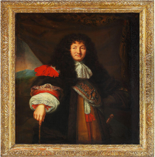 Portrait Of Louis Xiv Of France Oil Painting - Pierre Le Romain I Mignard