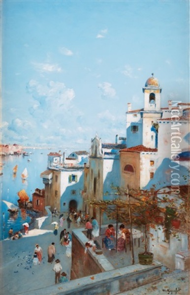 Italian Village By The Coast Oil Painting - Wilhelm von Gegerfelt